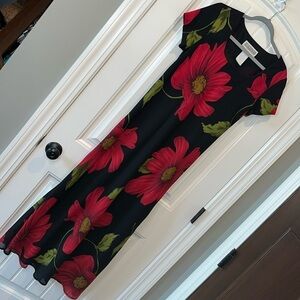 Vintage short sleeve black red floral maxi dress y2k dark romantic 90s size 10